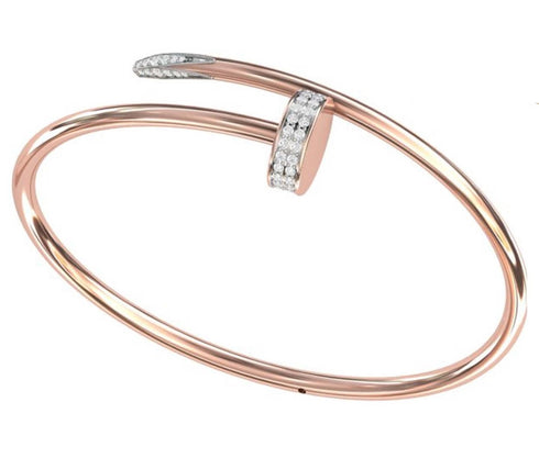 14K Yellow Gold with Diamond Nail Bangle